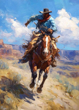 Original Custom Oil Painting – Cowboy on Horseback 36x24 inches
