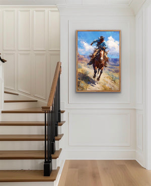 Original Custom Oil Painting – Cowboy on Horseback 36x24 inches