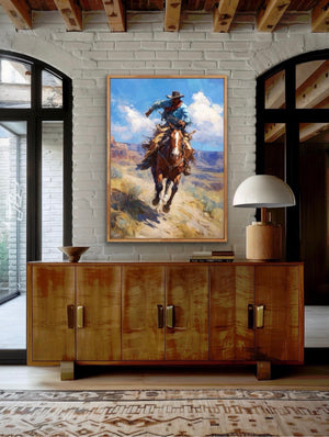 Original Custom Oil Painting – Cowboy on Horseback 36x24 inches