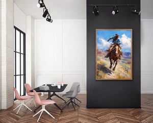 Original Custom Oil Painting – Cowboy on Horseback 36x24 inches